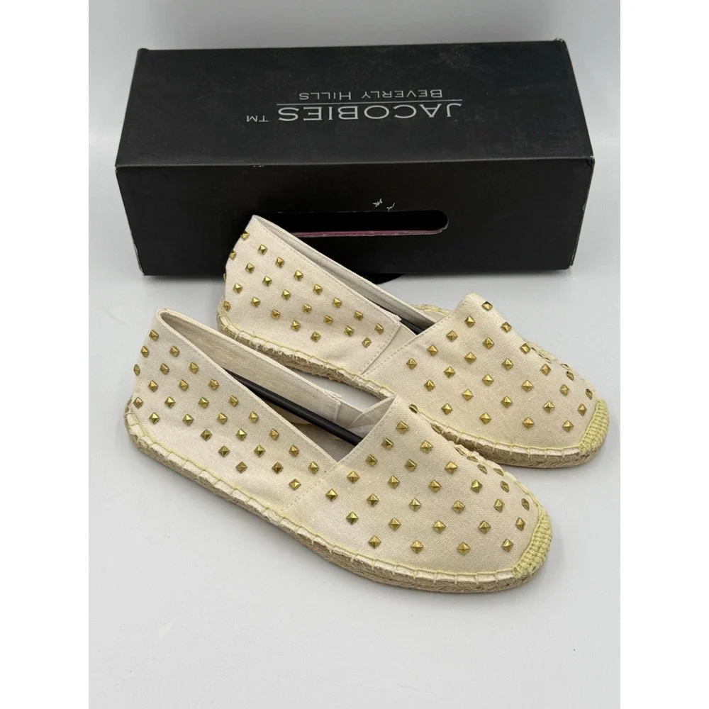 Jacobies Zuri Espadrille Slip On Shoes Womens 9 White Rhinestone Casual NWB